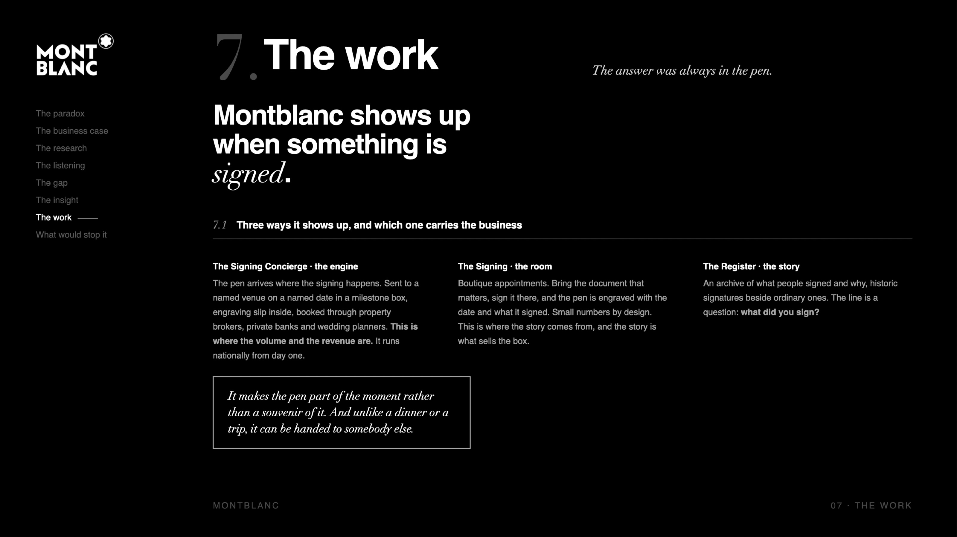 Montblanc deck slide 07: The work