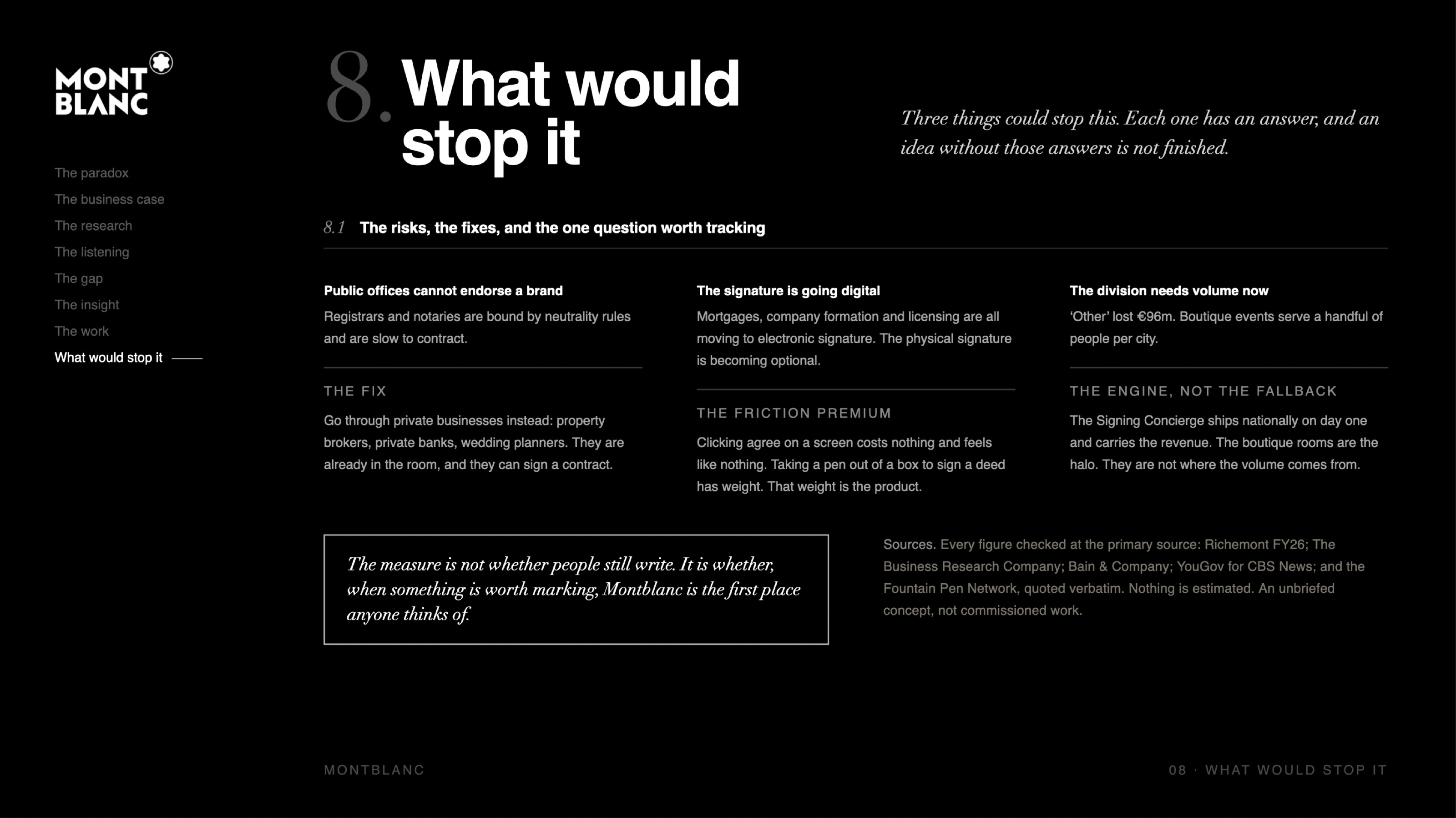 Montblanc deck slide 08: What would stop it